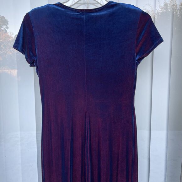 Vintage Molly Malloy Blue Cross Velvet Dress Size 6 Pink Iridescent Short Sleeve - Picture 9 of 12